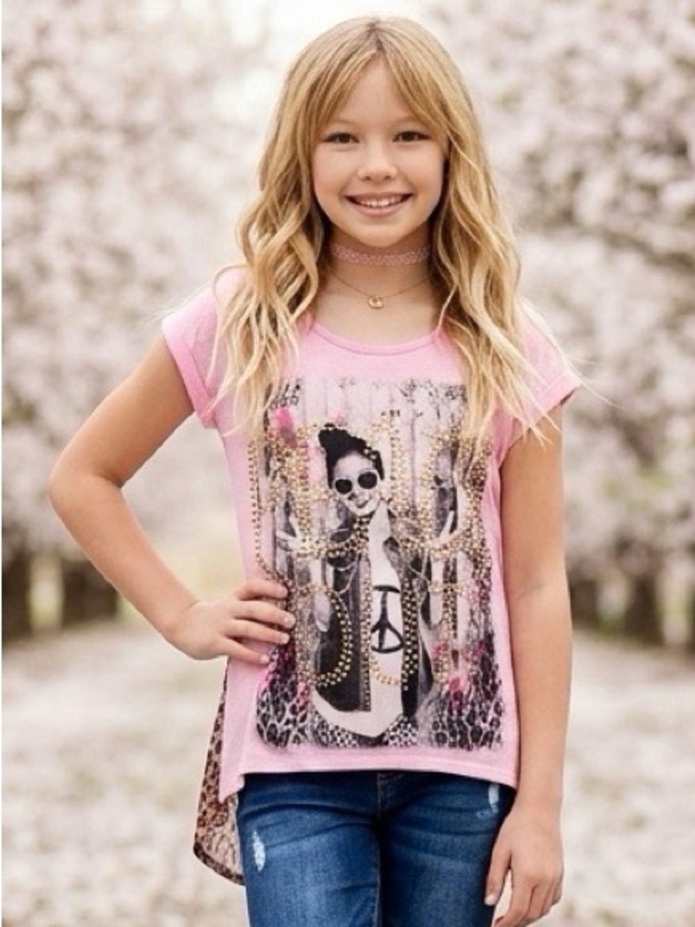 Justice Pink “ Peace Out “ Studded Tee Girls Size 8